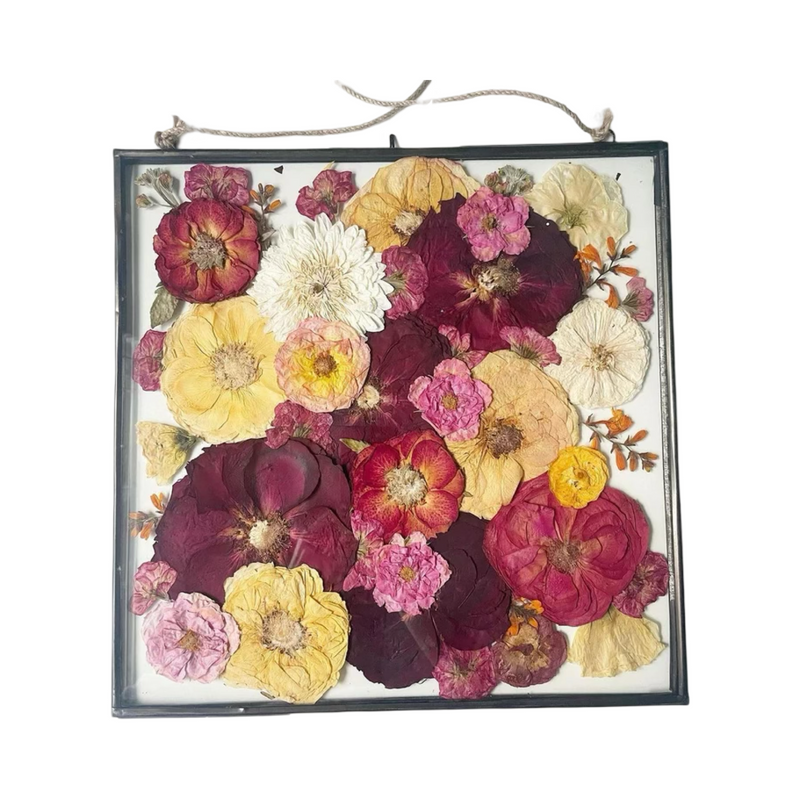 Custom Pressed Flowers in Floating Glass (Gunmetal)-Blessed & Pressed Floral Preservation